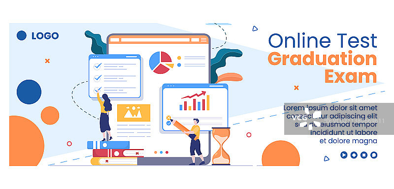 在线测试课程封面模板扁平风格设计图片素材