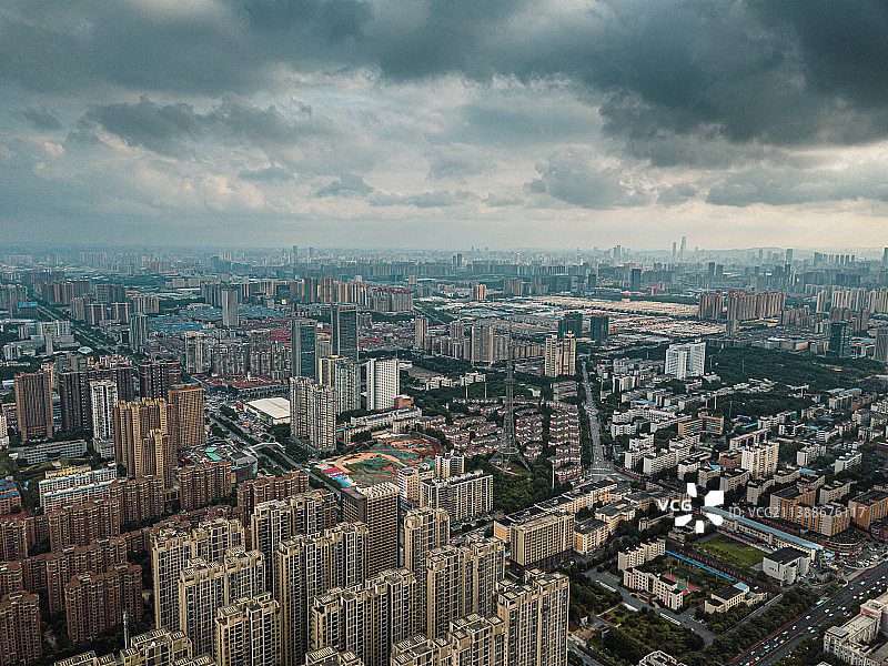 航拍长沙县星沙城市风光图片素材