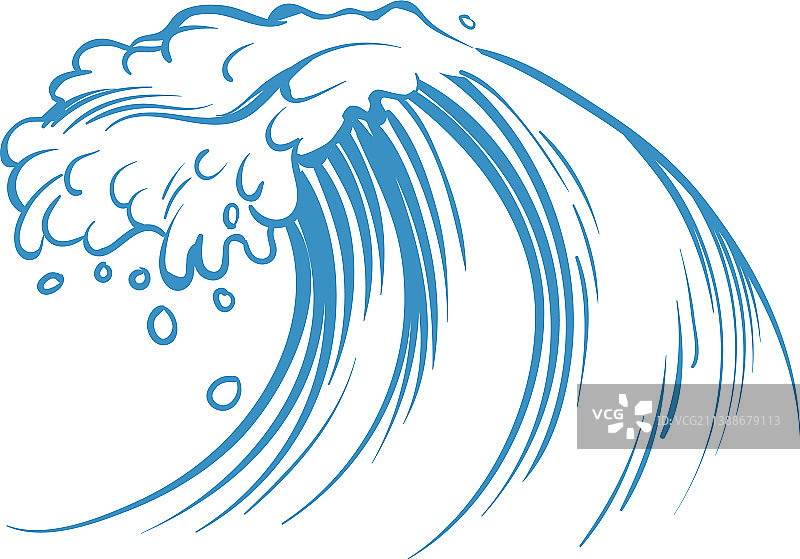 蓝色线条波浪符号，海洋水流素描图片素材