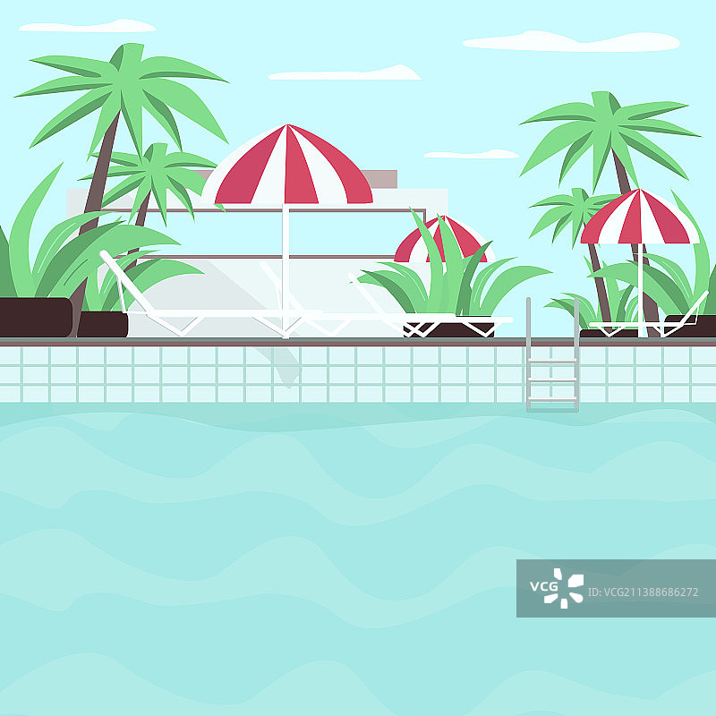 泳池边的夏季酒店躺椅图片素材