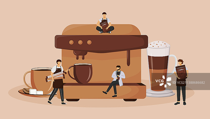 正在准备的自动咖啡机扁平概念图图片素材