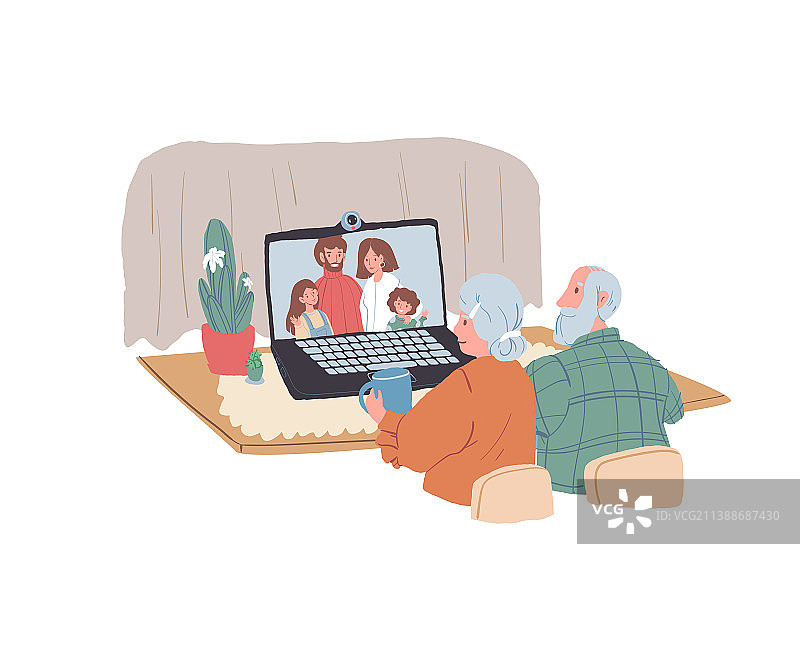 卡通扁平老年角色家庭对话图片素材