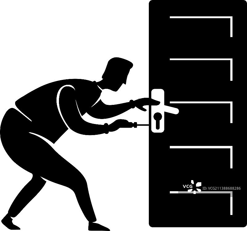 维修工修理门把手黑色剪影图片素材