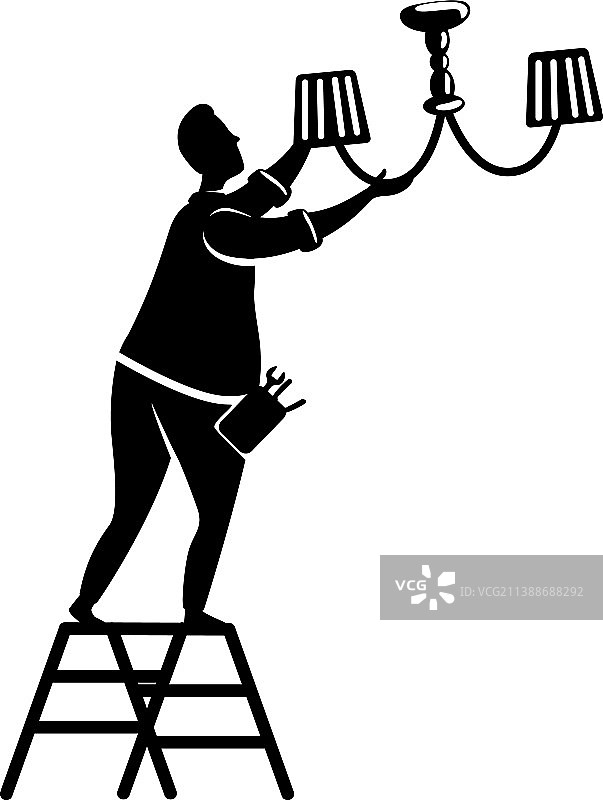 男人修理吊灯黑色剪影图片素材