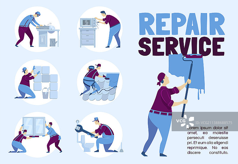 水管工维修服务海报扁平模板图片素材