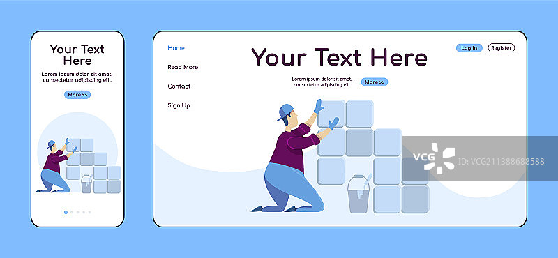 铺设瓷砖自适应着陆页扁平风格图片素材