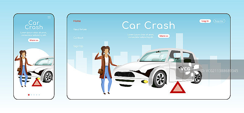 汽车碰撞响应式着陆页扁平模板图片素材