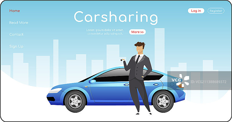 汽车共享陆地页面扁平风格模板图片素材