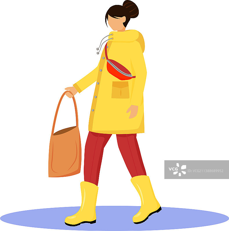 穿着扁平风彩色雨衣的无脸女子图片素材