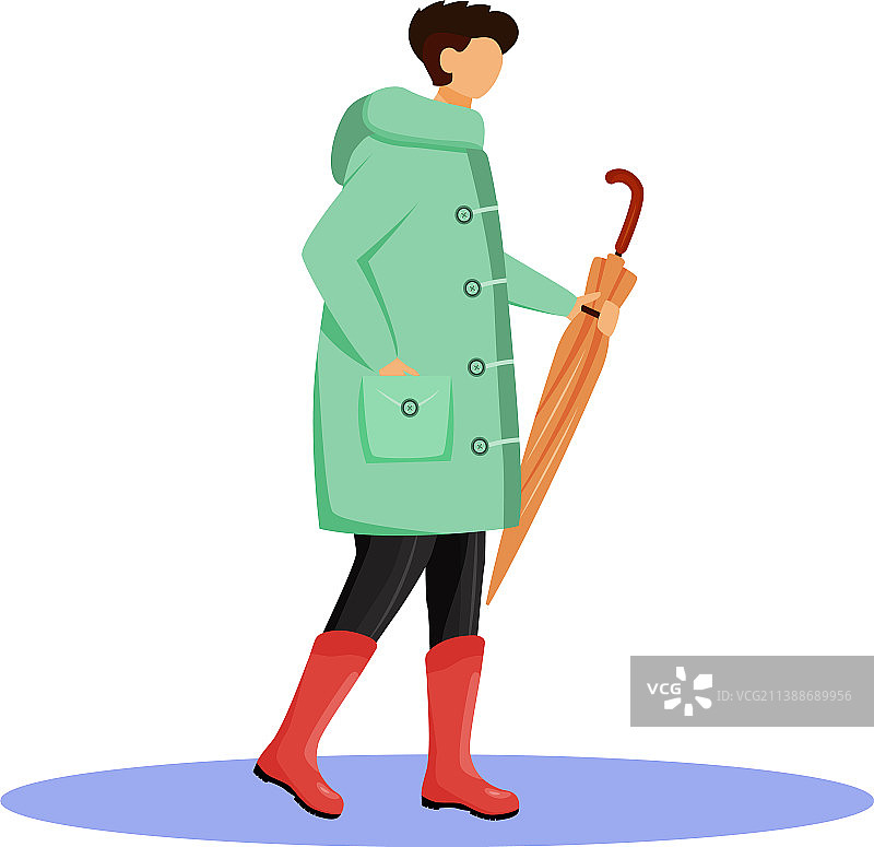 穿着雨衣的男人，扁平风无脸人物图片素材