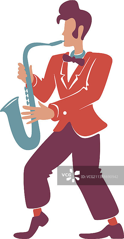 时尚萨克斯演奏家扁平风免抠人物图片素材