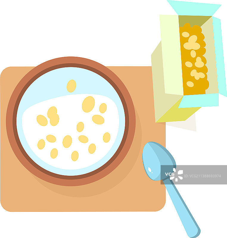 带有牛奶的谷物纸盒和碗经典图标图片素材