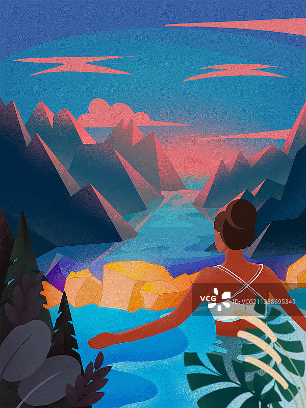 温泉洗浴冬季养生泡澡插画海报图片素材