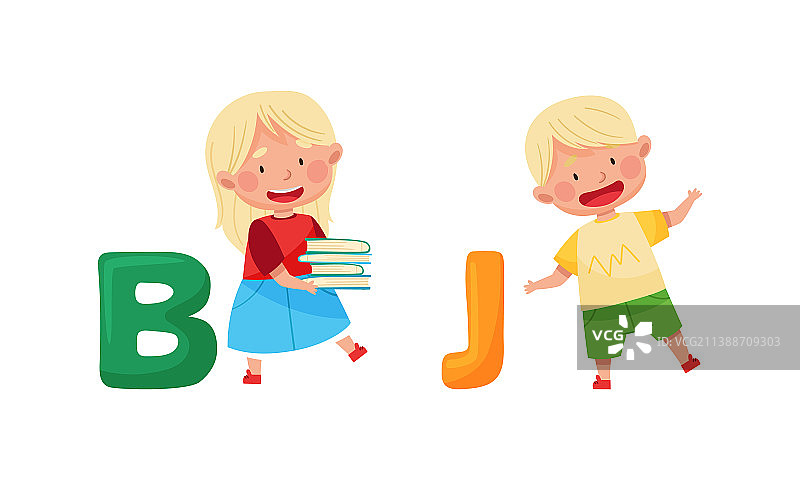 拿着英文字母的可爱儿童图片素材