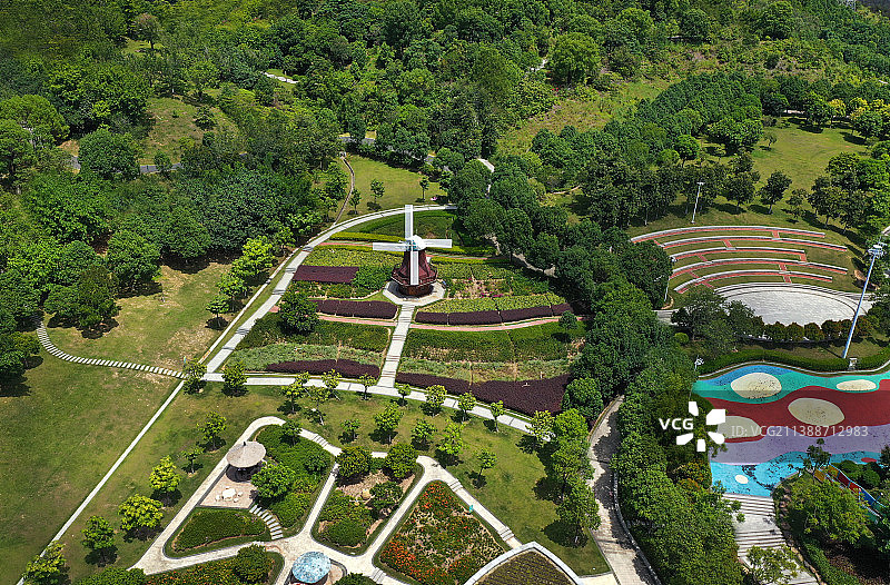 广东省河源市源城区客家文化公园儿童公园航拍图片素材