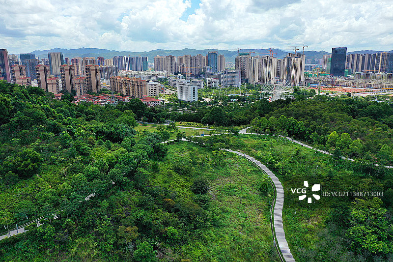 广东省河源市源城区客家文化公园儿童公园航拍图片素材