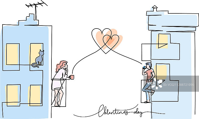 男人和女人站在阳台上喝茶图片素材