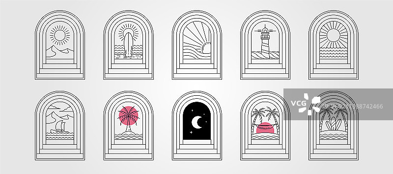 门和楼梯自然线条艺术Logo合集图片素材