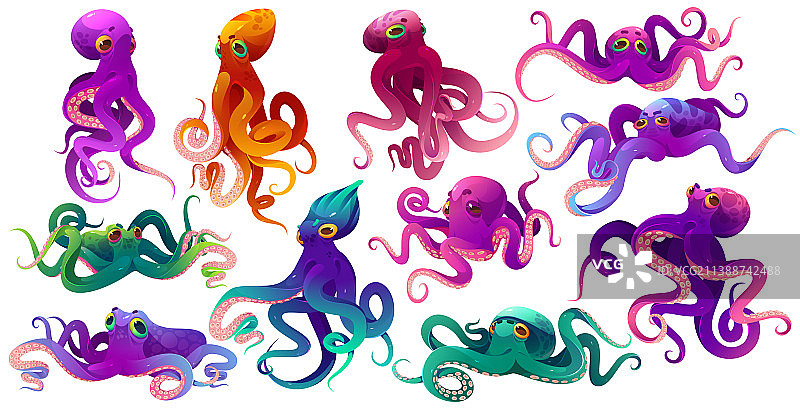 带触手的彩色可爱章鱼海洋动物图片素材
