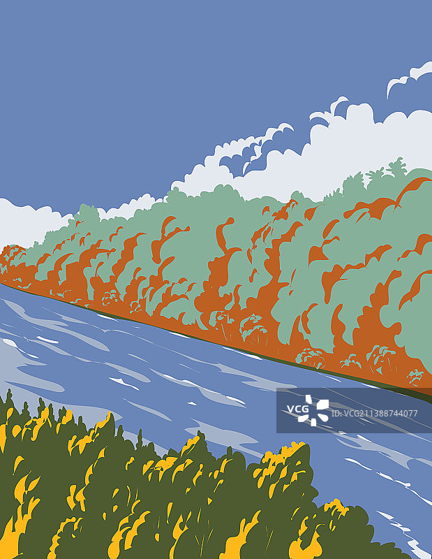 河流溪流与两岸树木图片素材