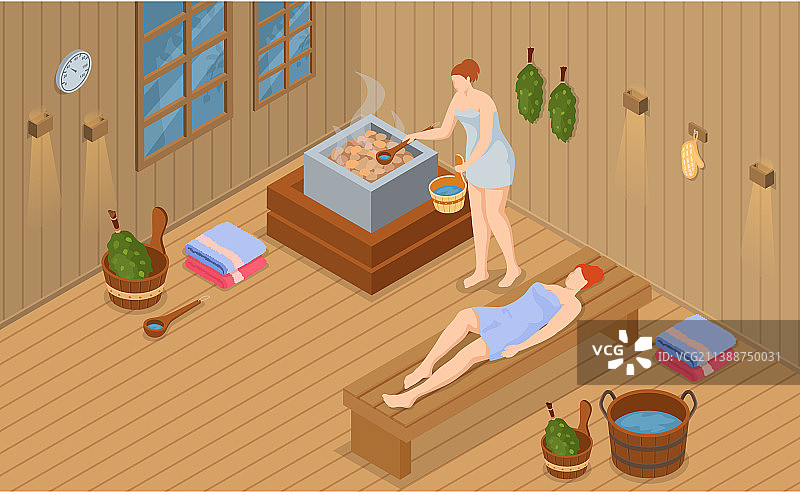 在桑拿房里蒸桑拿的人们图片素材