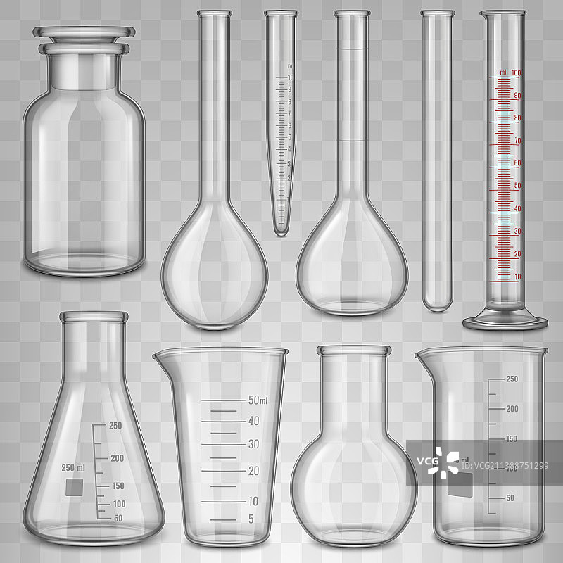 逼真实验室玻璃器皿试管图片素材