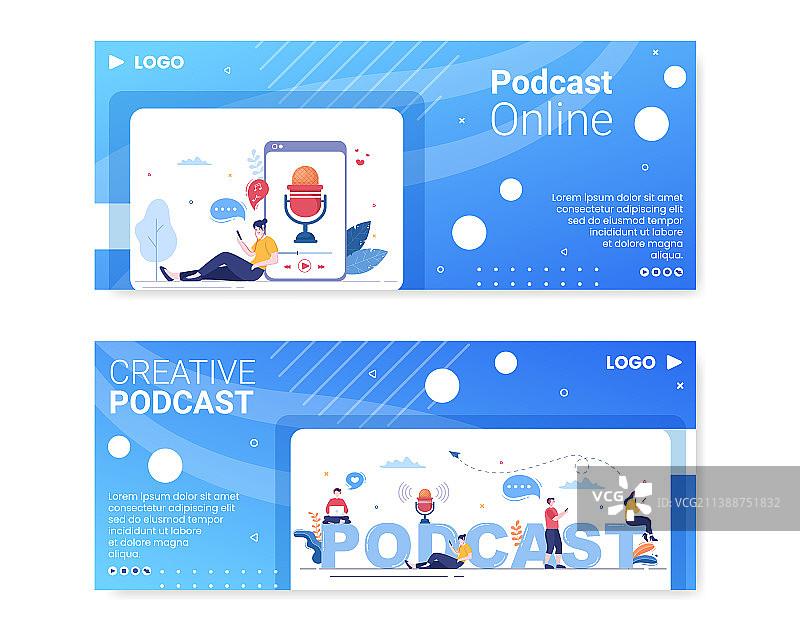戴耳机播客的banner模板图片素材