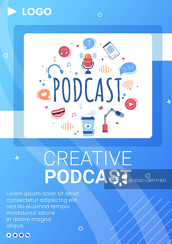 使用耳机进行播客的人员宣传单模板图片素材