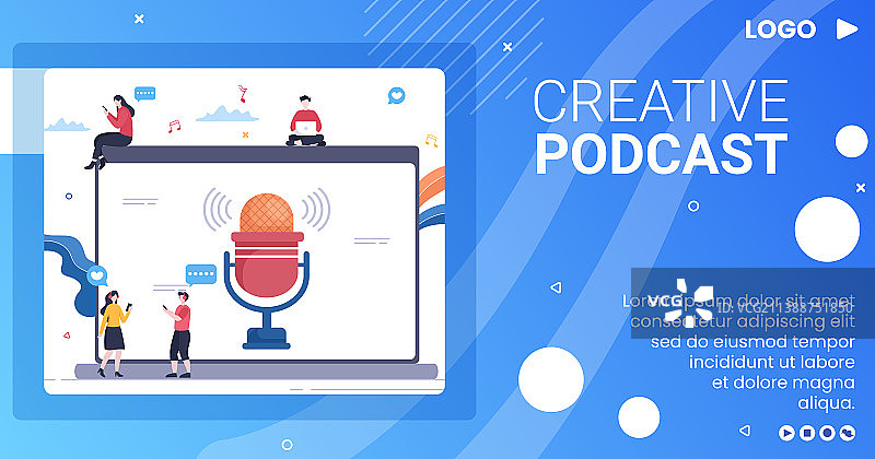 人们使用耳机进行播客的帖子模板图片素材