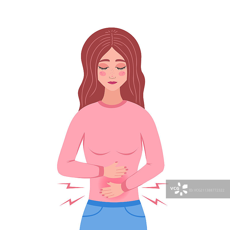 感到胃痛的女孩图片素材