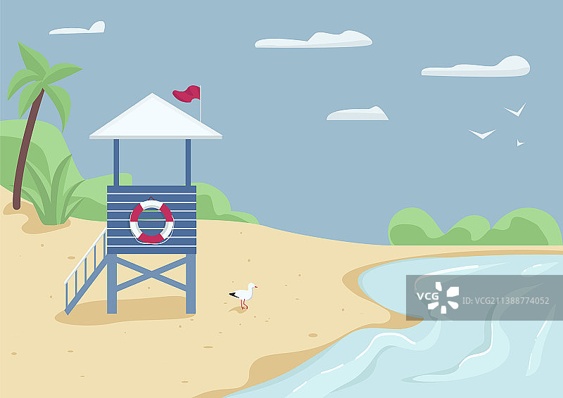 沙滩上的救生员塔扁平风格救援者图片素材