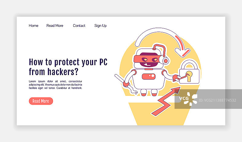 不良机器人着陆页扁平剪影模板图片素材