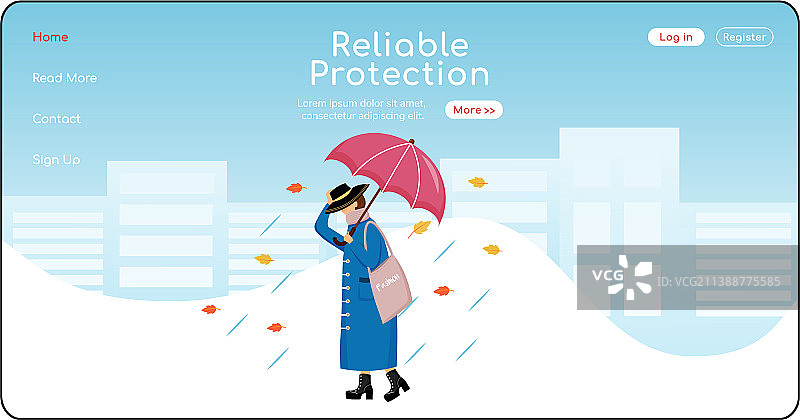 可靠的保护着陆页扁平色图片素材
