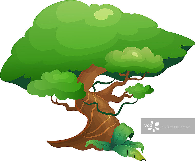 卡通丛林植被：热带雨林树木图片素材