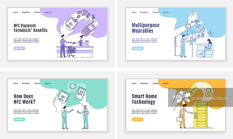 NFC技术着陆页扁平剪影模板图片素材