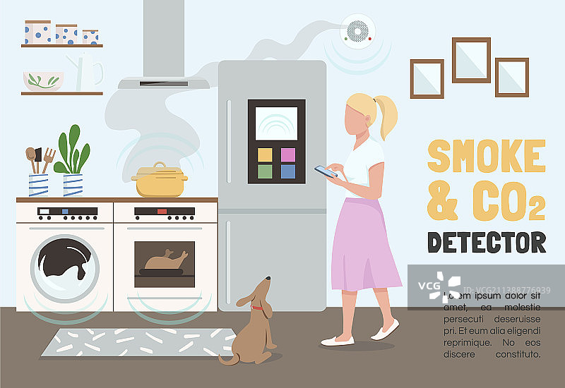 烟雾和一氧化碳探测器banner扁平模板图片素材