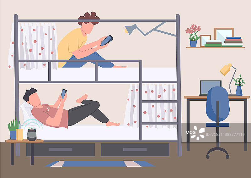 扁平色彩大学生宿舍室友图片素材