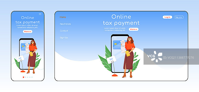 在线税务支付自适应落地页扁平风格图片素材