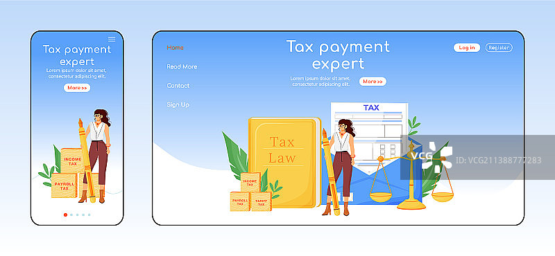 税务支付专家自适应着陆页扁平风格图片素材