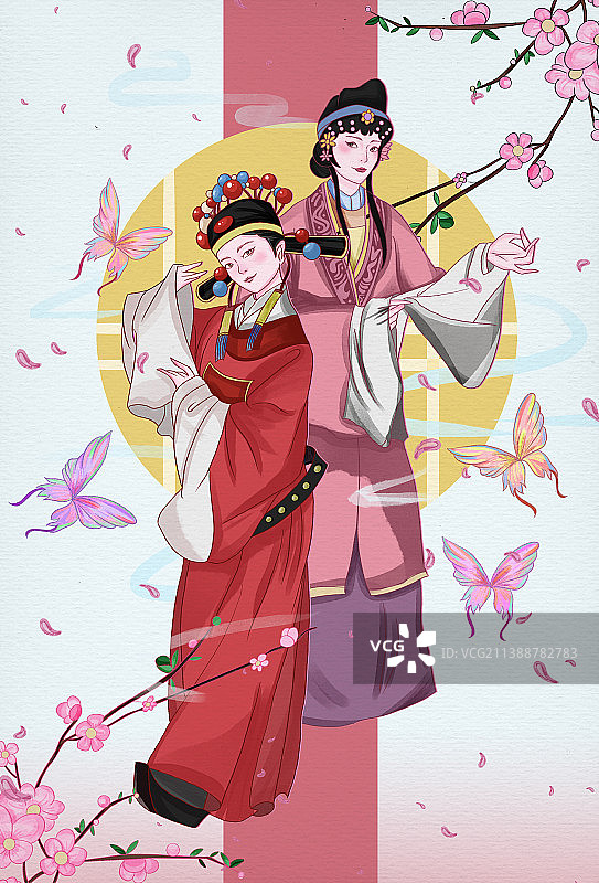 黄梅戏女驸马插画图片素材