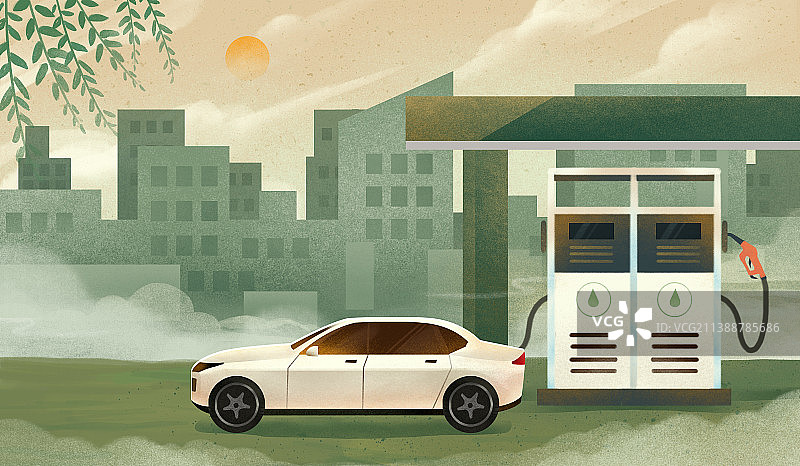 旅行中停车在加油站加油的汽车图片素材