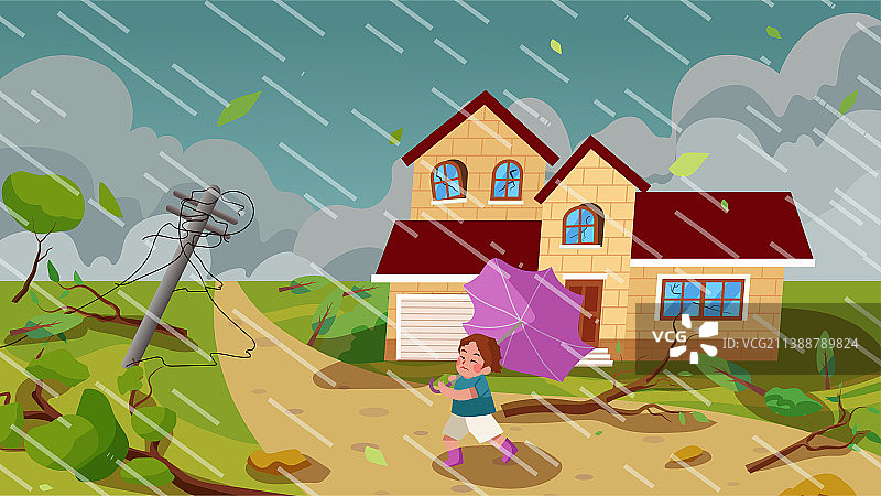 矢量夏季自然灾害台风暴雨大雨插画图片素材