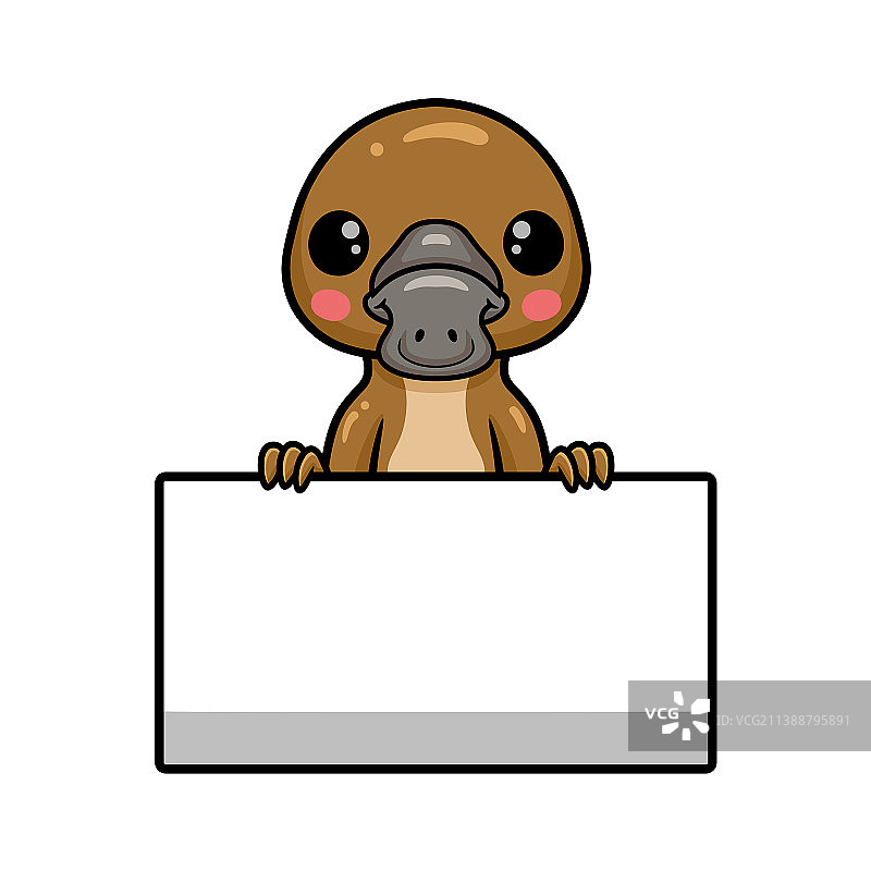 卡通可爱宝宝鸭嘴兽与空白标志图片素材