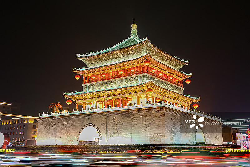 西安钟楼夜景图片素材