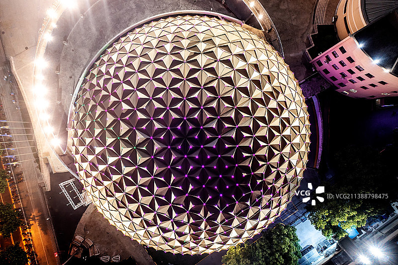 上海马戏城夜景城市建筑风光航拍图片素材