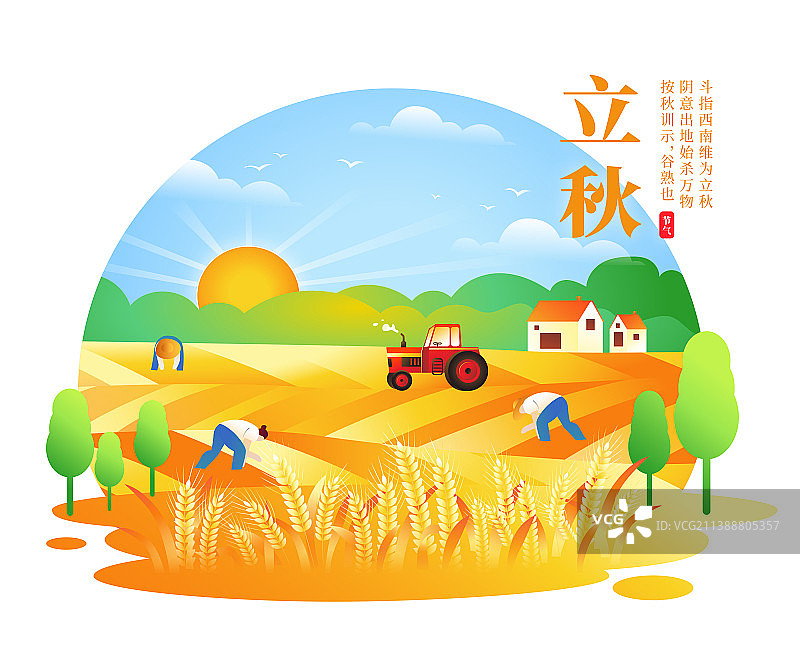 二十四节气之立秋户外新农村丰收的场景图片素材
