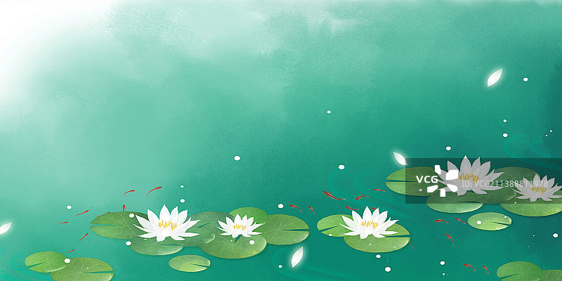 夏季池塘荷花中式插画图片素材