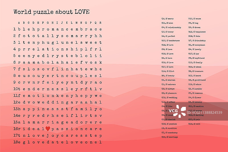 关于爱情智商游戏测试的世界纵横字谜图片素材