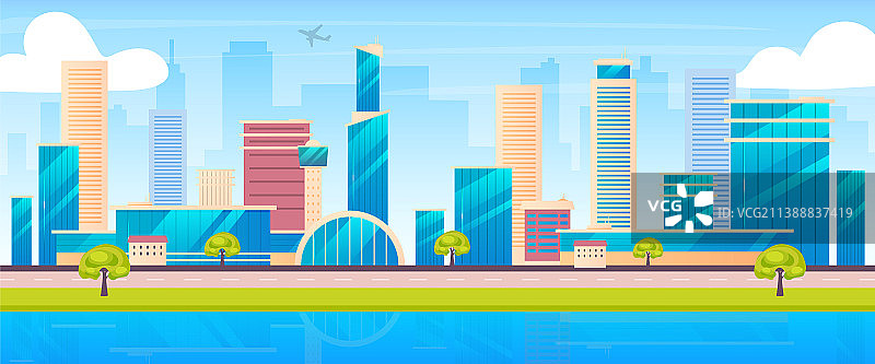 扁平风格城市天际线2D卡通图片素材