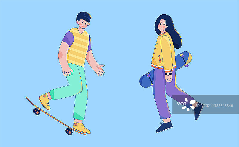 一对情侣去滑板图片素材
